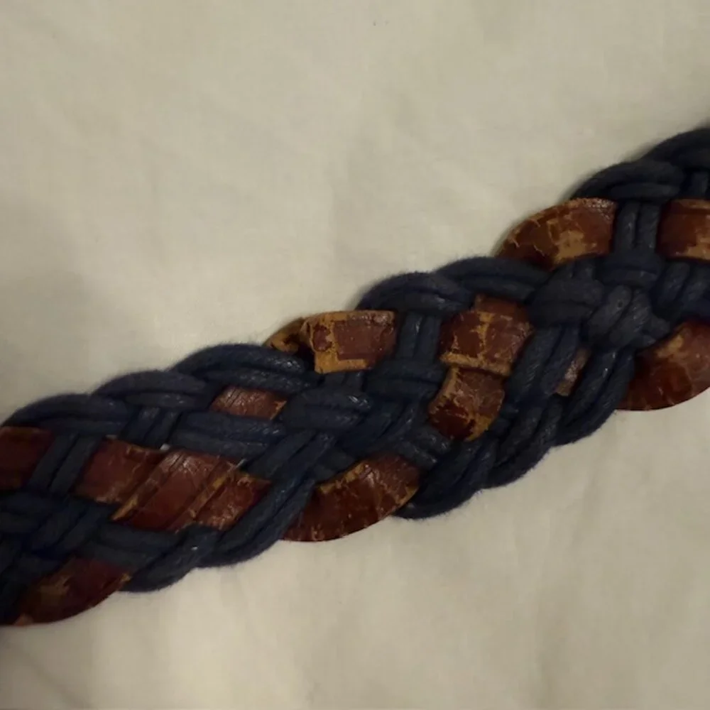 Colorful‎ Braided Belt - Genuine Leather - Women's Size 36 Navy & Brown Leather